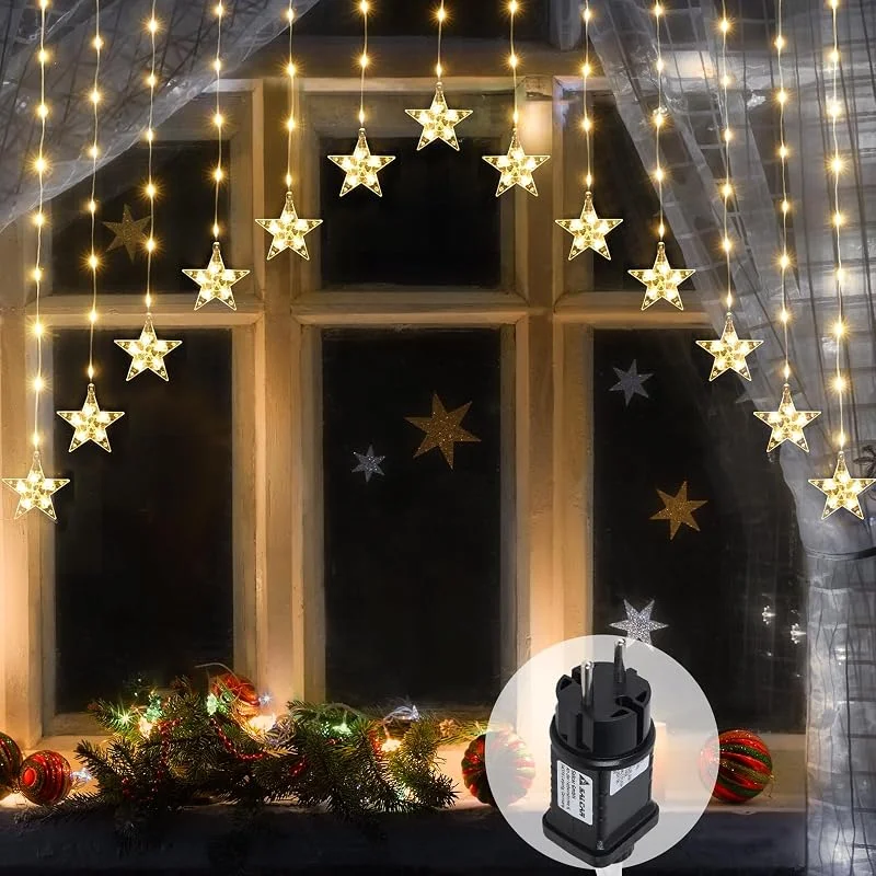 Visita la tienda de SALCAR SALCAR - Cortina luminosa de estrella LED de 3 m, 222 LED con 16 estrellas LED, decoración de ventana, estrella LED con temporizador, iluminación navideña para Navidad, balcón, fiesta, boda, blanco — Decoracion Navidad
