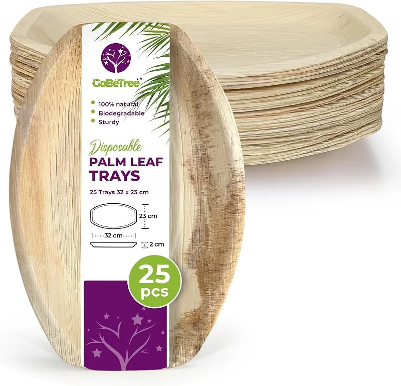 Visita la tienda de GoBeTree GoBeTree 25 Platos Desechables Grandes 32x23 cm, Bandejas de Hoja de Palma — Adviento y mesa