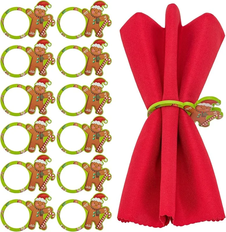 MWOOT 12 Piezas Servilleteros de Navidad, Diseno de Hombre de Pan de Jengibre Servilletero Madera, Anilos Servilletas para Navidad Acción de Gracias Fiesta Cena Banquete Accesorios de Decoracion Mesa — Adviento y mesa
