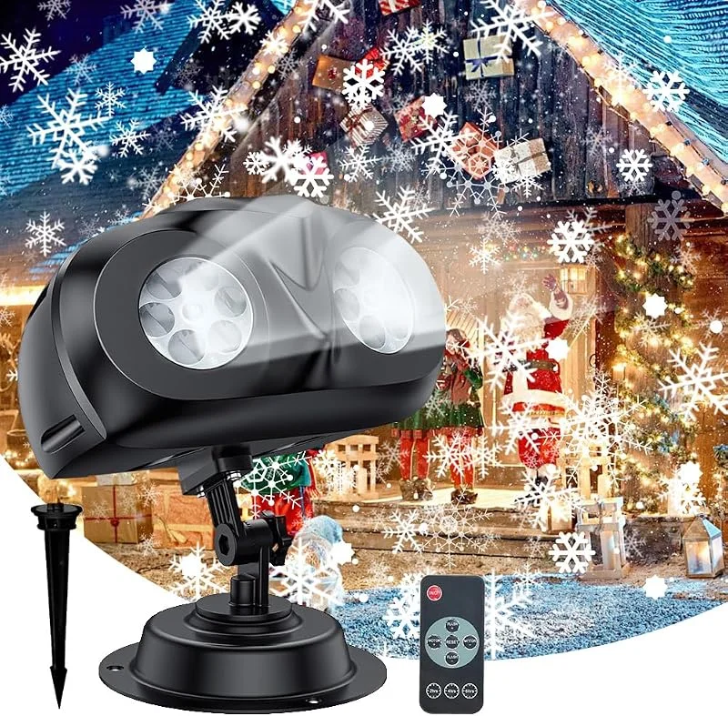 MEISHANG Proyector de copos de nieve, lámpara de proyección para Navidad, proyector de luces de Navidad con control remoto, proyector para exterior, luces de copos de nieve LED impermeables para Navidad — Luces Navidad