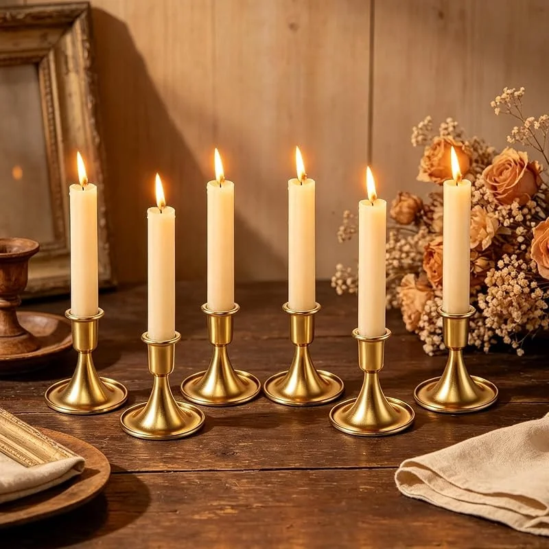prota 6 portavelas dorados para velas, estilo vintage, dorado, para bodas, fiestas, decoración de mesa, Navidad, corona de Adviento, decoración de mesa moderna, sala de estar — Adviento y mesa