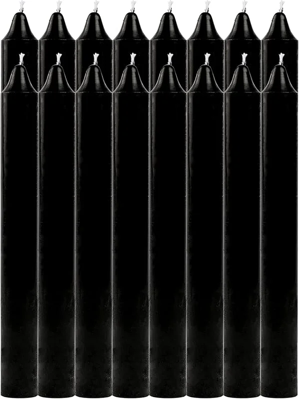 Visita la tienda de Etrexonline Pack de 16 Velas Cilíndricas de Parafina Pura y Mecha de Algodón, 17.5 cm - Larga Duración, Sin Perfume, Ideal para Decoración, Rituales y Eventos - Negro — Cena a la luz de velas