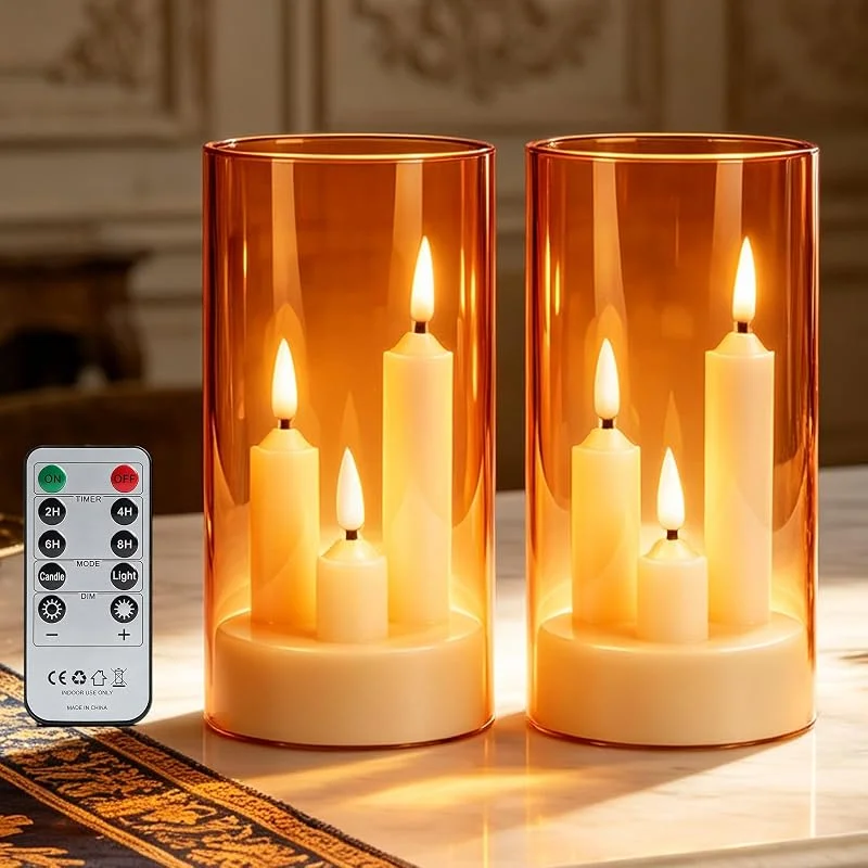 CPROSP Velas LED Decorativas con 3 Núcleos, Carcasa de Naranja, Halloween — Luces Navidad