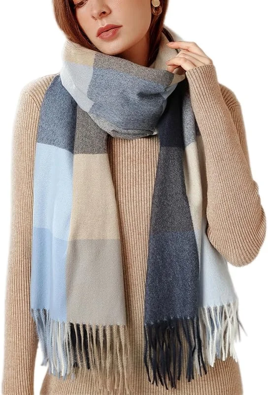 Enwokran Bufanda de Lana para Mujer Grande Larga Manta de Abrigo Suave Chal de Tartán de Pashmina con Borla Gruesa Reversibles Cálida Suave para Otoño e Invierno — Ropa Navidad
