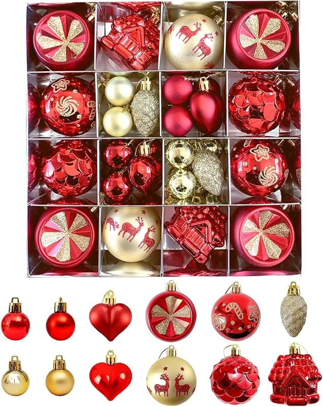 Visita la tienda de VEGCOO VEGCOO 40Pcs Bolas de Navidad para Árbol, Adornos Navideños Rojos y Dorados de 6 y 3 cm, Bolas Árbol de Navidad de Plástico Resistentes con Cuerda para Colgar, Decoración Navideña para Hogar Fiestas — Decoracion Navidad