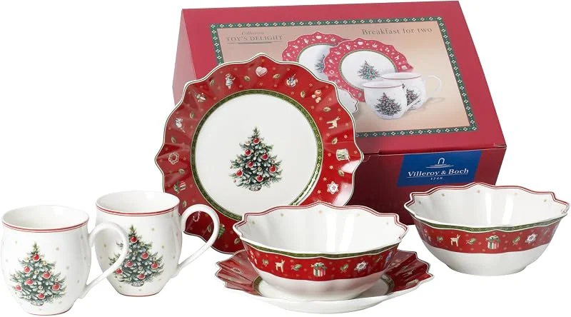 Villeroy & Boch 1485857281 Toy's Delight Breakfast for Two Servicio de desayuno para 2 personas, Porcelana Premium, Rojo, Juego de 6 piezas — Adviento y mesa