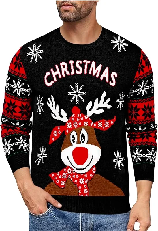 Visita la tienda de Uniexcosm Uniexcosm Jersey Navideño Hombre de Punto Manga Larga — Ropa Navidad