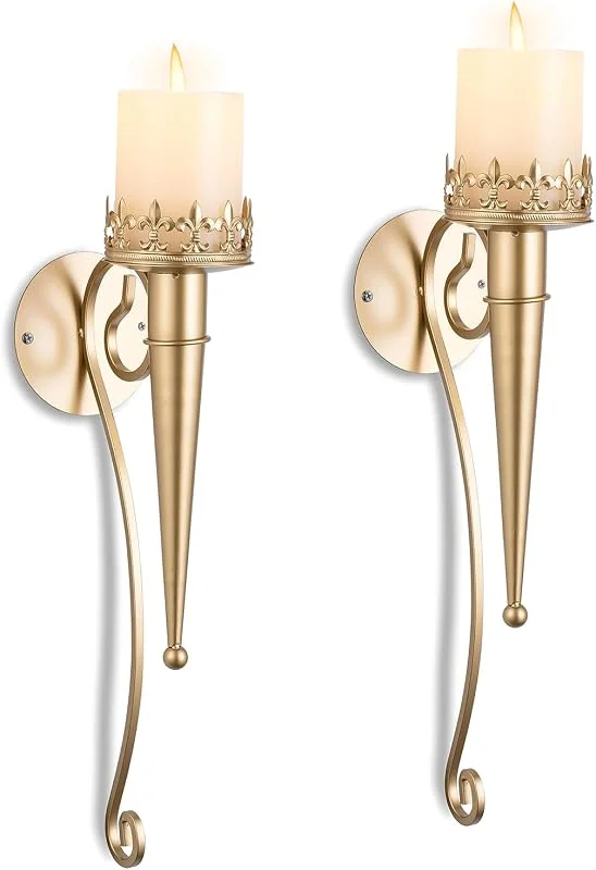 Visita la tienda de Sziqiqi Sziqiqi Portavelas de Pared Juego de 2- Candelabros Colgantes Candelabros de Pared para Velas de Pilar Arte Decorativo Dorado para Salón Dormitorio Chimenea Baño — Cena a la luz de velas