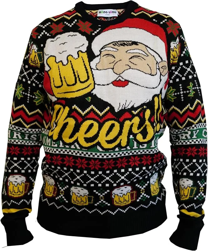 Bäng Läng© Jersey de Navidad Ugly Christmas Beer Sweater 100% Poliacrílico Unisex Verde, Rojo, Blanco, Negro, Amarillo, Verde, Rojo, Blanco, Negro, Amarillo, M — Ropa Navidad