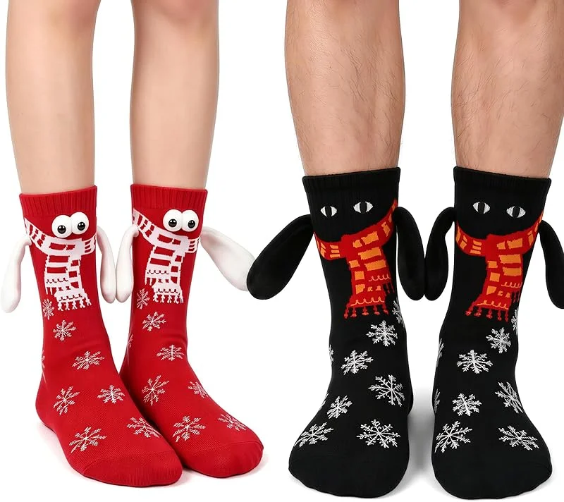 KIMHOME 2 Pares Calcetines Navideños Magnéticos de Mano en Mano — Decoracion Navidad