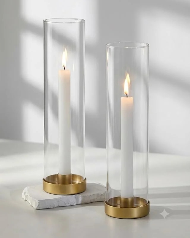 Romadedi Juego de 2 portavelas con cilindro de cristal desmontable, color dorado — Cena a la luz de velas