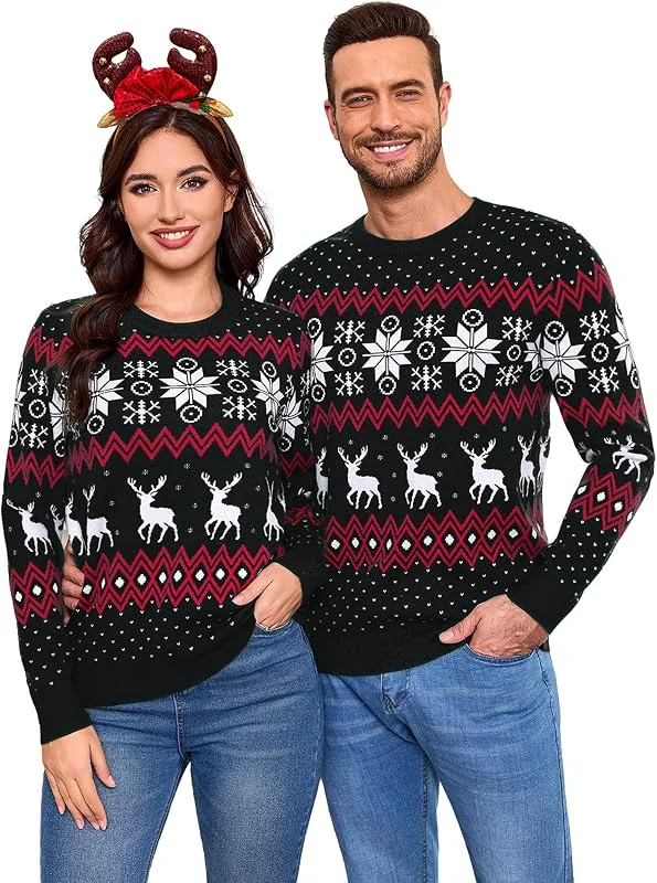 Visita la tienda de Aottori Aottori Jersey Navidad Mujer Hombre Manga Larga Cuello Redondo Reno y Nieve — Ropa Navidad