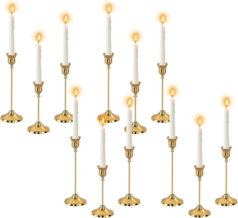 HURODZ Candelabro Dorado, 12 Unidades Candelabros de Varilla — Cena a la luz de velas