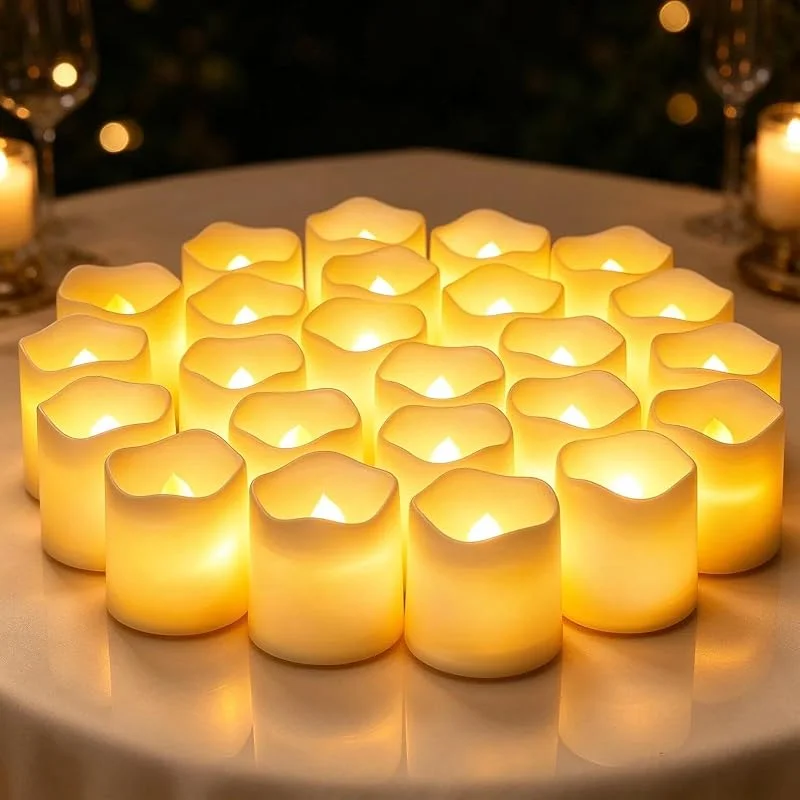 EHIOG 24 Pieces Flameless LED Candles, Flickering LED Flameless Candles, velas led efecto llama, Battery Operated Candles for Weddings, Halloween, Christmas, Parties and Home — Luces Navidad