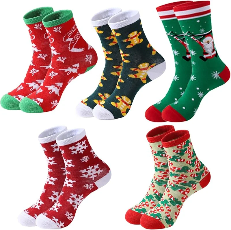 PVFZXS 5 pares de calcetines navideños - para mujer, hombre y niños - juego de calcetines de algodón Cozy Crew para regalo de Navidad — Decoracion Navidad
