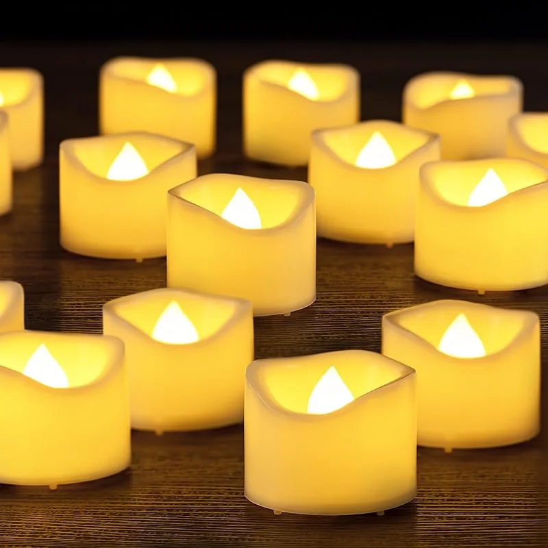 Visita la tienda de Yakpo Paquete de 48 velas de té de 3, 8 cm x 3 cm, funciona con pilas, sin llama, parpadeantes, velas votivas eléctricas realistas a granel para mesa de boda, Halloween, decoración de luz de calabaza — Cena a la luz de velas