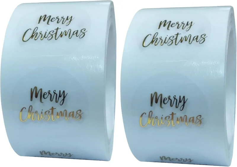 FIBOUND 500 Unidades, Rollo Etiquetas de Navidad, Pegatinas Navideñas Redondas para Regalo y Decoraciones (2 Rollos) — Envoltorio regalo