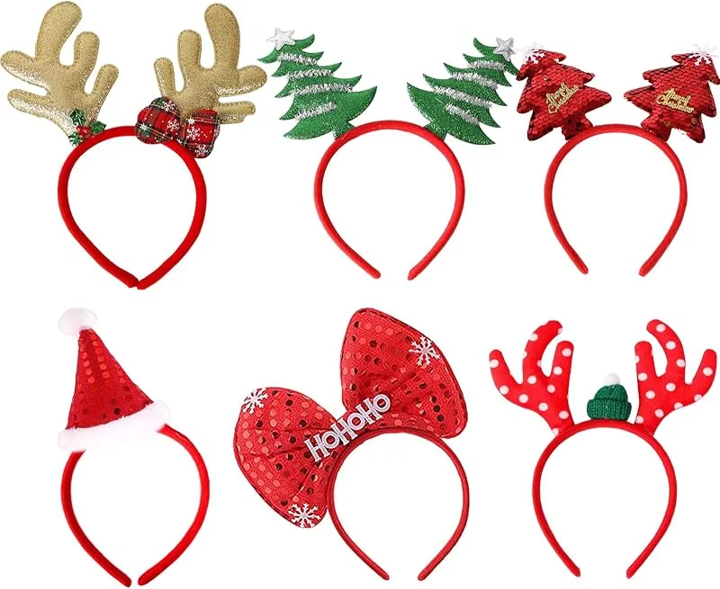Yukiyi 6 Piezas Diadema de Navidad Papá Noel Reno, Árbol de Navidad Hair Hoop Hair Band, Surtido de Sombreros para la Fiesta de Navidad Decoración de Disfraces para Disfraz Navidad Infantil Mujer A — Ropa Navidad