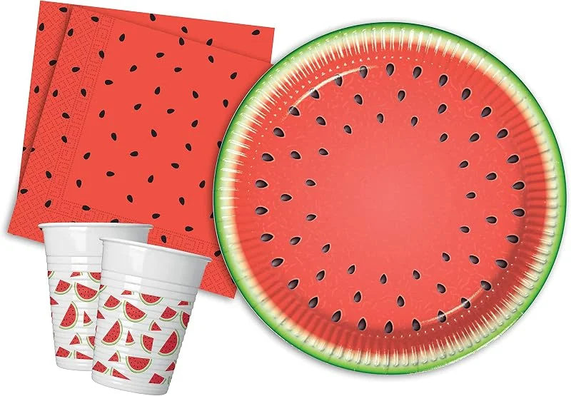 Visita la tienda de Ciao Kit Vajilla de Fiesta Watermelon sandía para 8 personas (36 pcs: 8 platos Ø23cm, 8 vasos 200ml, 20 servilletas 33x33cm) — Cena a la luz de velas