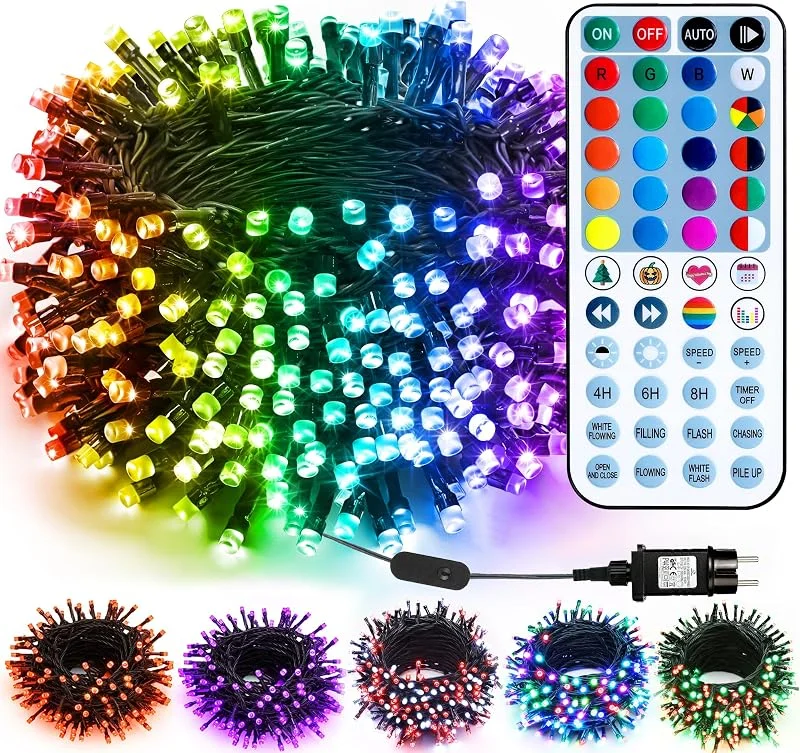 BrizLabs Luces de Navidad para Exterior, 20M 200 LED Colorido RGB Guirnalda Luces Decorativas Control Remoto a Prueba de Agua para Habitación Árbol de Navidad Interior Casa Fiesta Halloween — Luces Navidad