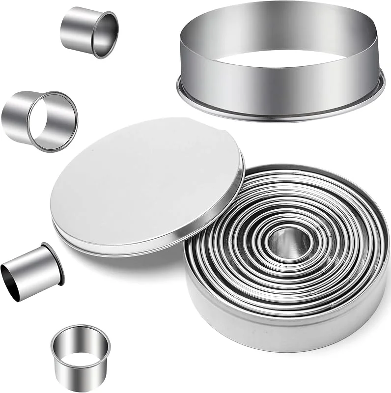 BGOBTY Cortadores de Galletas Redondos, 12 Piezas Moldes de Galletas de Acero Inoxidable, Juego redondo de cortador de galletas con caja de almacenamiento para Pasteles Donuts Fudge Mousse (Redondo) — Hogar y cocina
