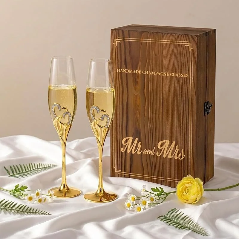 Visita la tienda de Inweder Copas de Champán Dorado para Boda: con Caja Regalo de Madera, 2 Pcs — Vino y mesa festiva
