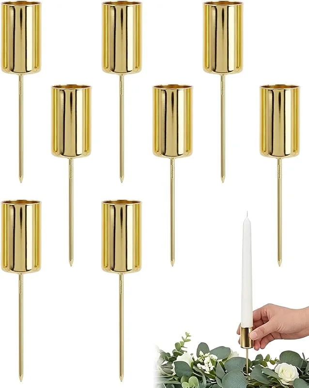 ZenoScope 8 Piezas Candelabros Dorados, Portavelas Decorativos Resina (8-16cm), Set Velas Mesa Bodas Cumpleaños Elegante — Cena a la luz de velas