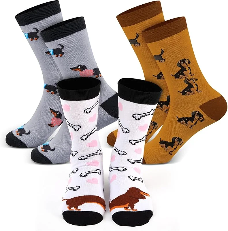 Jadive Calcetines Divertidos y Coloridos, 36-42, Perro Salchicha, 3 Pares — Decoracion Navidad