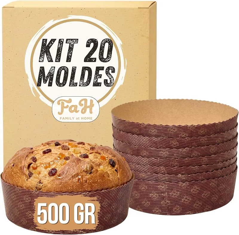 FAH FAMILY AT HOME Moldes Panettone bajo de 500 g, (20 unidades) – Moldes Panettone profesional de papel ondulado de pura celulosa en microondas diseñados para panettoni, resistente al calor 220 °C — Hogar y cocina