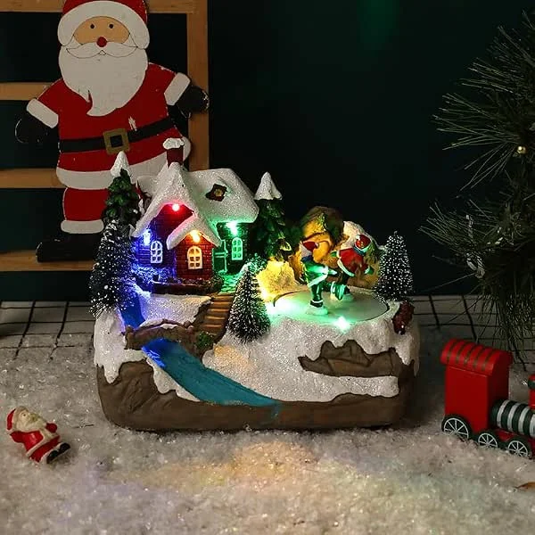 KQWVZ Pueblo De Navidad con Iluminación, Pueblos Navideños con Movimiento, Pueblo Navideño con Luz Led Y Música, Ciudad de Navidad con iluminación para Decoración Festiva Hogar — Decoracion Navidad