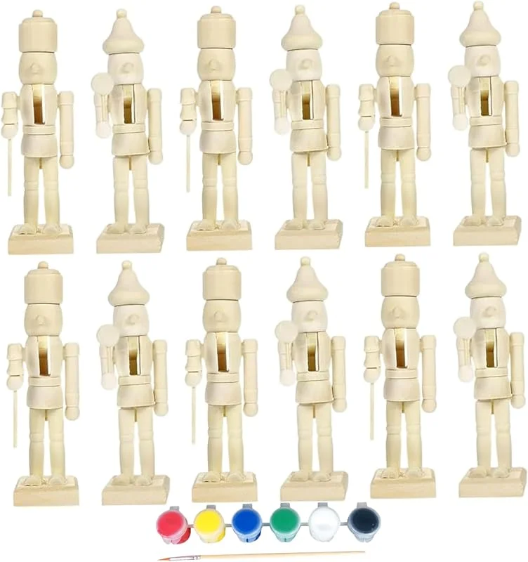 Gcroet 12 Figuras de Cascanueces de 5 Pulgadas, decoración navideña de Cascanueces de Madera sin Pintar con Pintura y Pincel para Estante de Mesa del hogar. — Decoracion Navidad