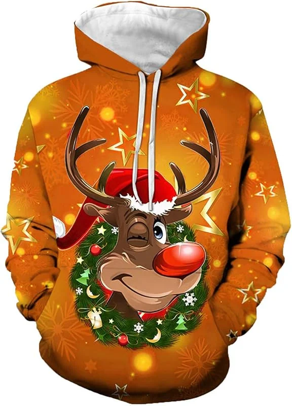Generisch Jersey de Navidad para hombre de corte suelto, cómodo, festivo, diseño de reno, parte superior cálida — Ropa Navidad
