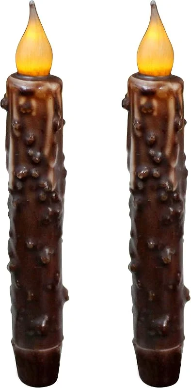 CVHOMEDECO. Velas cónicas LED de cera real sumergidas a mano, funciona con pilas, decoración primitiva de luces sin llama, 6.75 pulgadas, marrón, 2 unidades en un paquete — Cena a la luz de velas