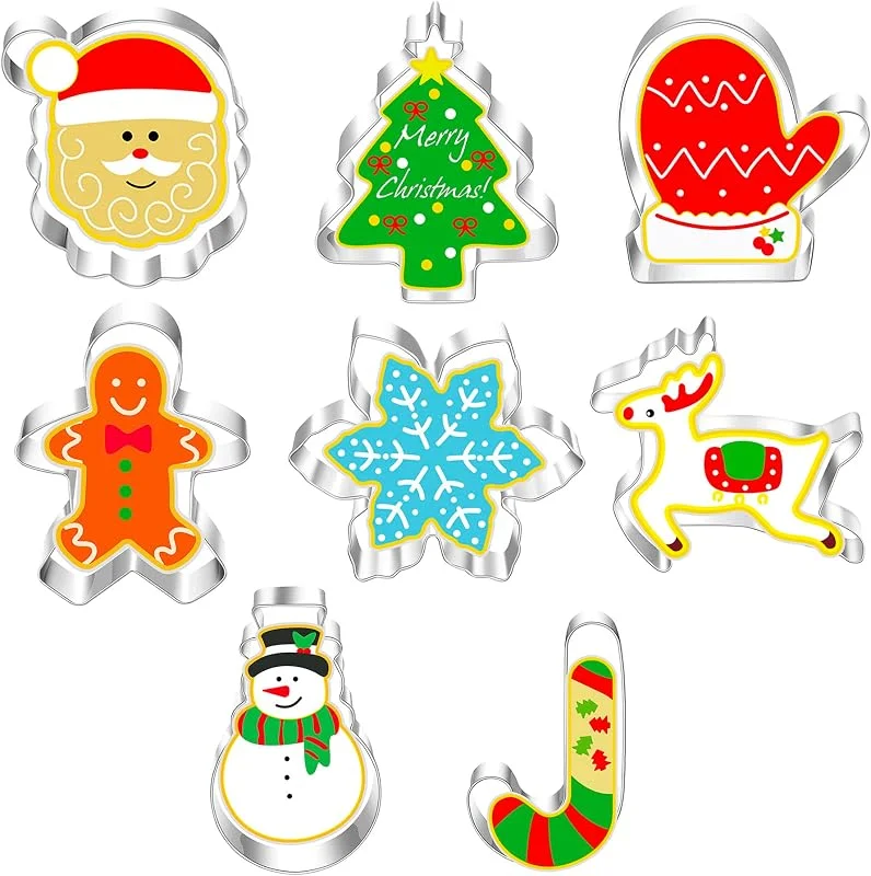 BELSVOR Juego de 8 Moldes Galletas Navidad, Moldes para galletas de acero inoxidable, Cortador galletas para decoración de galletas, pasteles, galletas, pastelería, Moldes Galletas Navidad de 8 formas — Hogar y cocina