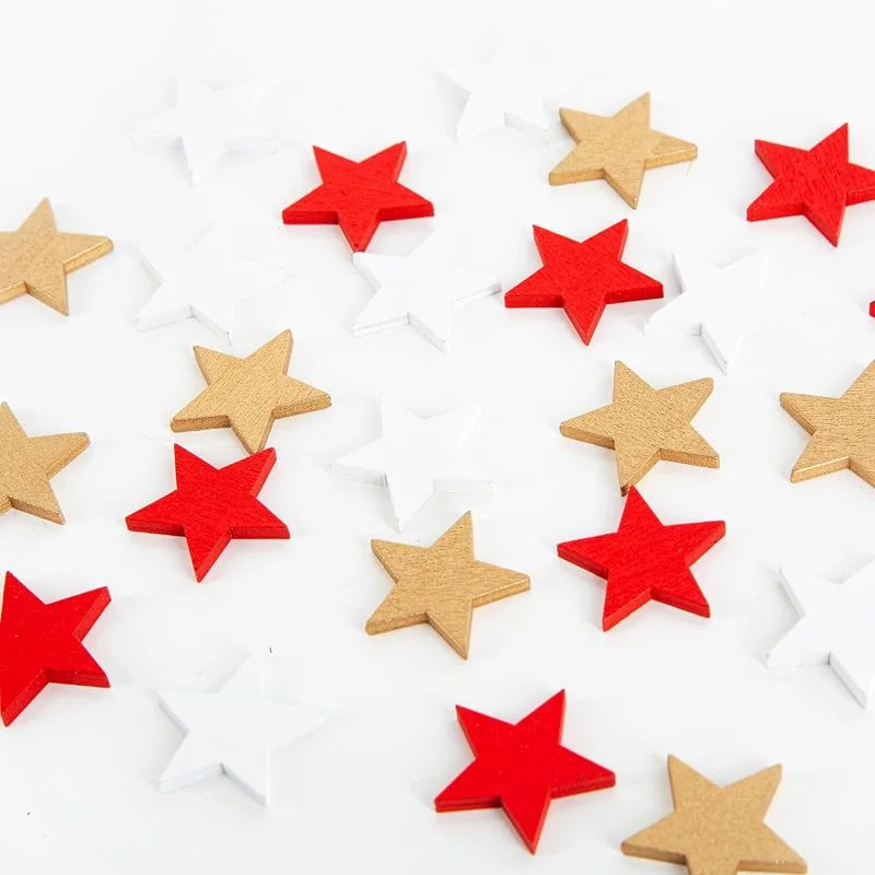 Visita la tienda de Logbuch-Verlag Estrellas madera pequeñas, 24 unidades: decoración navideña en rojo blanco y dorado, adornos de Navidad para mesa y regalos, figuras decorativas madera para Adviento y manualidades, 2, 5 cm — Decoracion Navidad