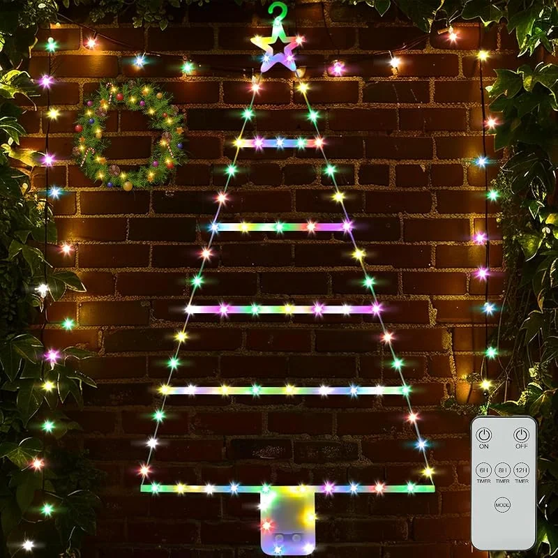 ZQEJEFD Luces Navidad Exterior Pilas, 90cm LED Escalera Luces Navidad con Temporizador, 8 Modos, Impermeable LED Escalera Luces Arbol Navidad para Ventana Puerta Hogar Navidad Decoracion (Colorido)