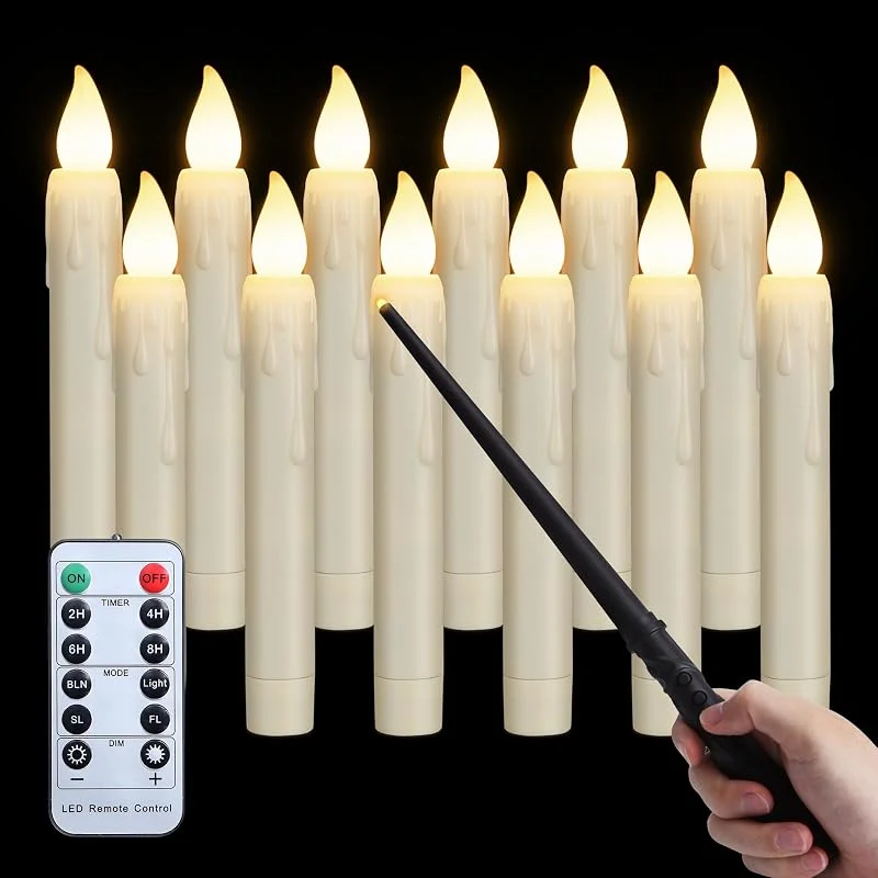 Visita la tienda de FREEPOWER FREEPOWER Juego de 12 velas LED flotantes con varita mágica - Mando a distancia y temporizador - Parpadeo blanco cálido - Velas de 17 cm a pilas - Resistente al agua para exteriores — Luces Navidad