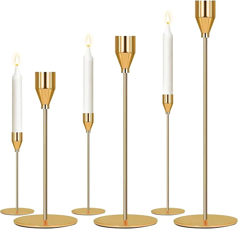 Shyllin Candelabro Dorado Juego de 3 Candelabros Decorativos de Velas, 23, 28, 33 cm, Jardin Candelabros Retro Decoración de Mesa (Oro) — Adviento y mesa
