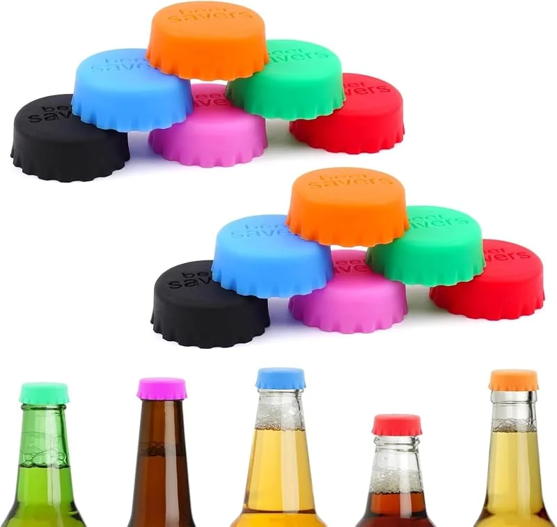 MBSIVSA Tapones para botellas de vino, 12 tapas de silicona de colores, tapas redondas, tapa de vaciado reutilizable para botella de champán, botella de cerveza — Vino y mesa festiva