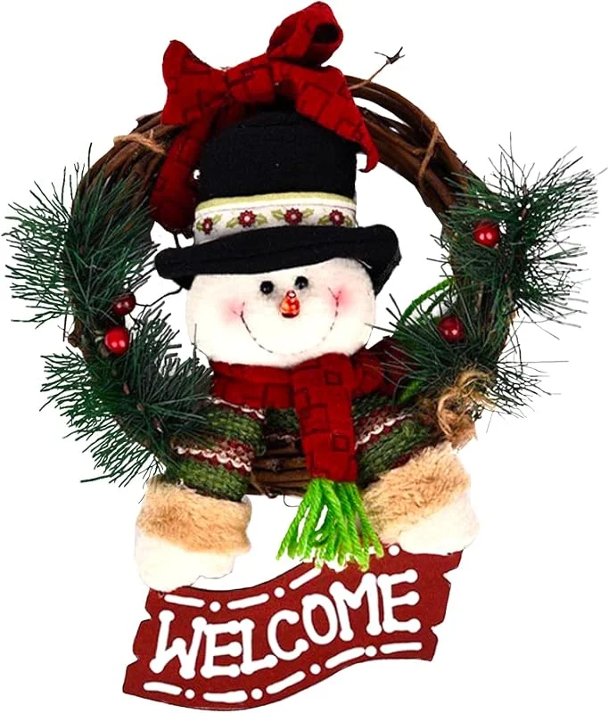 Visita la tienda de LAPONO Corona Navidad Puerta 23 x 27 cm Adorno Natural Ratán Muñeco Nieve — Decoracion Navidad