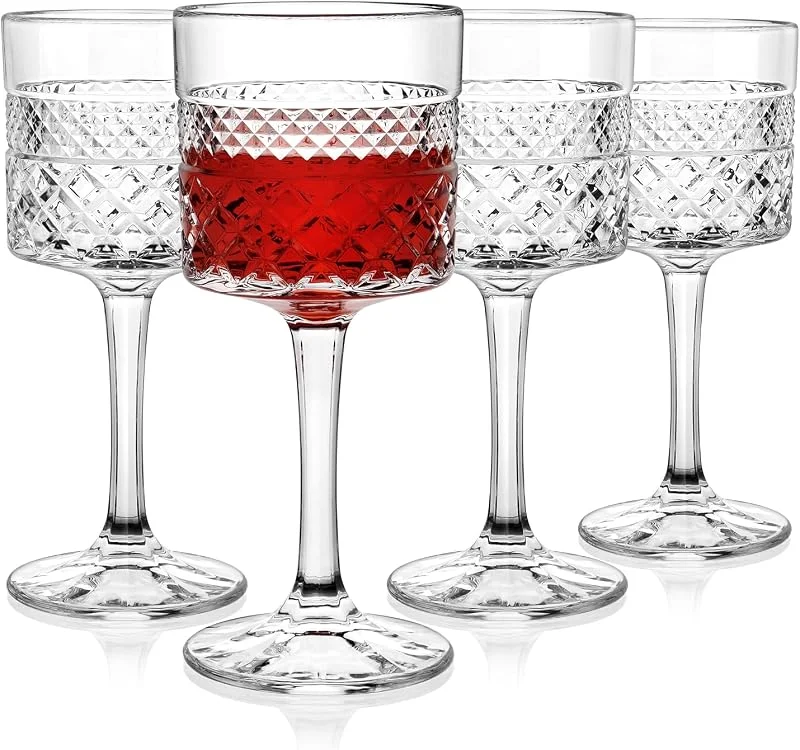 Cambareign Juego de 4 copas de vino de cristal de 13.5 onzas, copa de vino cuadrada sin plomo con tallo largo, regalos de vino para bodas y cumpleaños — Vino y mesa festiva