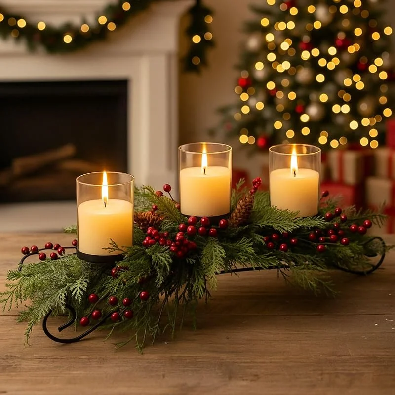 Cindeer Centro de mesa de Navidad de 30 pulgadas, portavelas de Navidad para mesa de comedor, portavelas romántico, decoración de mesa de Navidad, candelabro para fiestas de vacaciones, chimenea — Decoracion Navidad