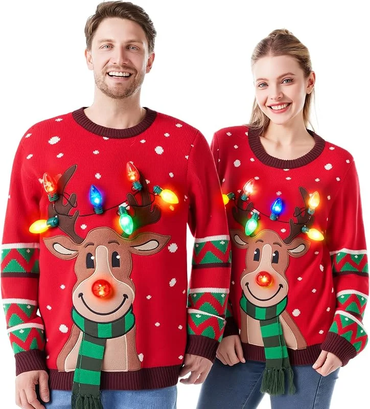Visita la tienda de JOYIN JOYIN - Jersey navideño con luces led integradas y dibujo de reno, tipo “feo” divertido, para mujer — Ropa Navidad