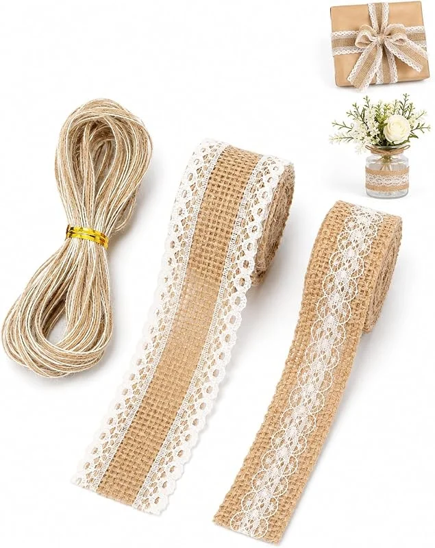 Luxorium 3 Rollos de Cinta para Regalos con Encaje 12m Cinta Regalo Navidad Vintage para Bodas Rústicas DIY Manualidades Fiesta — Envoltorio regalo