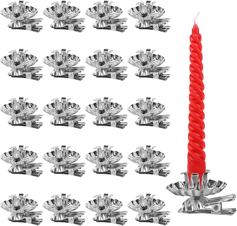 KATELUO 20 Piezas Portavelas para el Árbol de Navidad, Candelabros de Metal, Portavelas Vintage Plateado Portavelas con Clip para Arbol de Navidad para Boda, Cumpleaños, Navidad de Decoración — Cena a la luz de velas