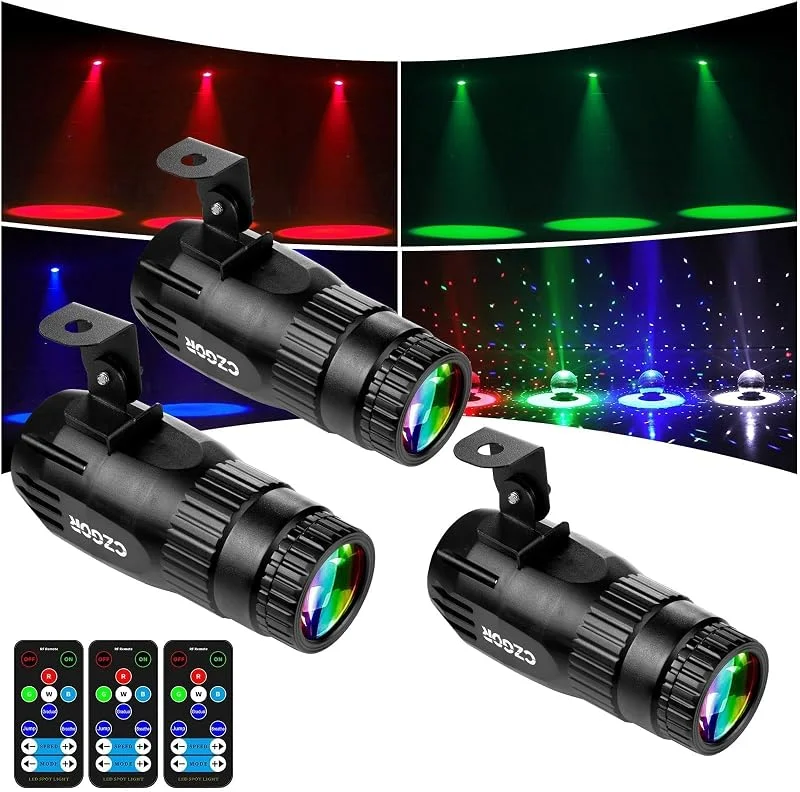 Visita la tienda de Czgor Pack de 3 15W LED Pinspot Luz, Czgor Pin spot LED RGBW 4 en 1 Bola de Espejos Proyector con Control Remoto y 3 modelos de iluminación, Foco Pin Spotlight Ultrabrillante para Fiestas Clubes Bares Bodas — Luces Navidad