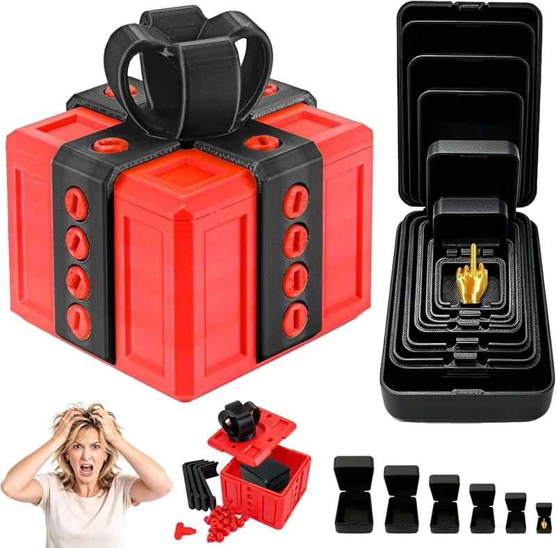 TOGETDREAM Set 2 Caja de Bromas – Roja Caja Regalo & Negra 6 Capas Dedo Prank Box — Envoltorio regalo