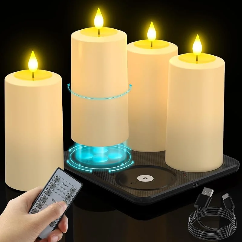 Visita la tienda de SoulBay SoulBay Velas LED para exteriores recargables con función de temporizador para jardín, juego de 4 — Cena a la luz de velas