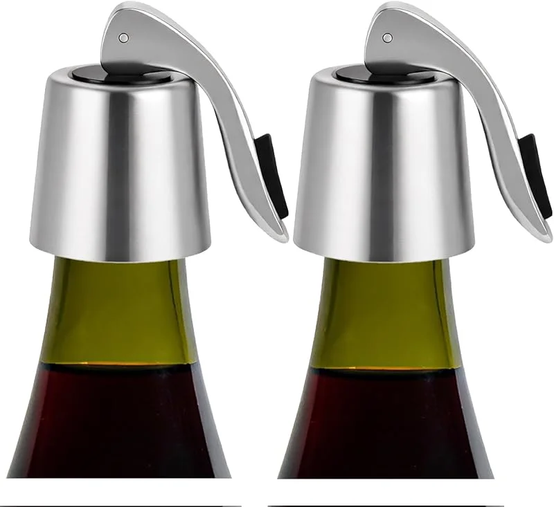 mobumeia 2 tapones para botellas de vino, tapones de vino de acero inoxidable, plata — Vino y mesa festiva
