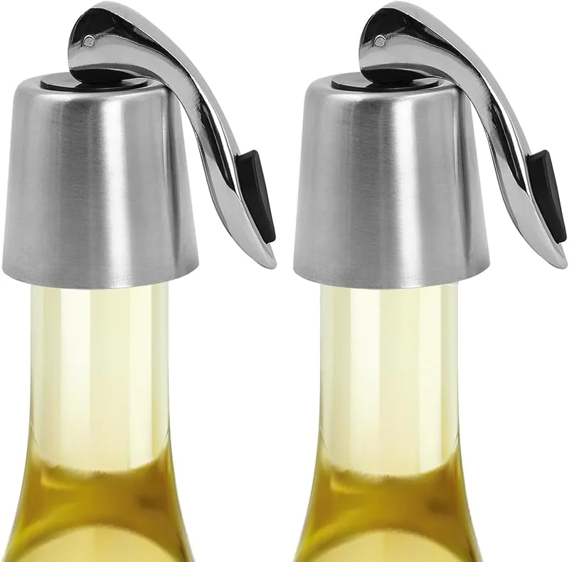 LTHERMELK Tapón de vino al vacío de acero inoxidable, 2 unidades de tapones para botellas de vino, biela reforzada, reutilizable, cierre hermético para botellas de vino, tapón de botella — Vino y mesa festiva
